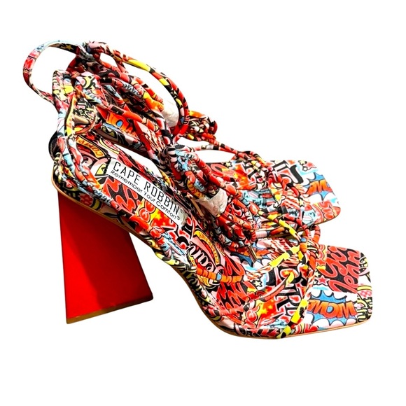 Cape Robbin Multicolor Graphic Heels Colorful Lace Up Size 7 Ankle Tie - Picture 6 of 8
